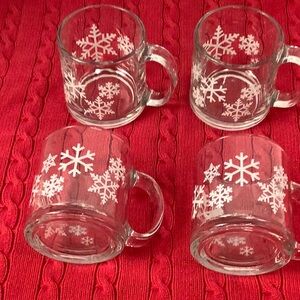 Crate and Barrel Snowflake Clear Glass Mugs Set of 4
